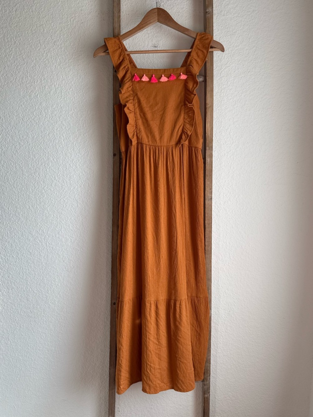 Cat & Jack Rust Boho Tassel Maxi Dress girls sz: 14/16